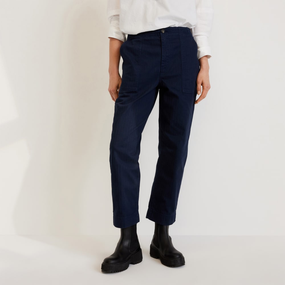The Organic Cotton Herringbone Pant in Navy — front view