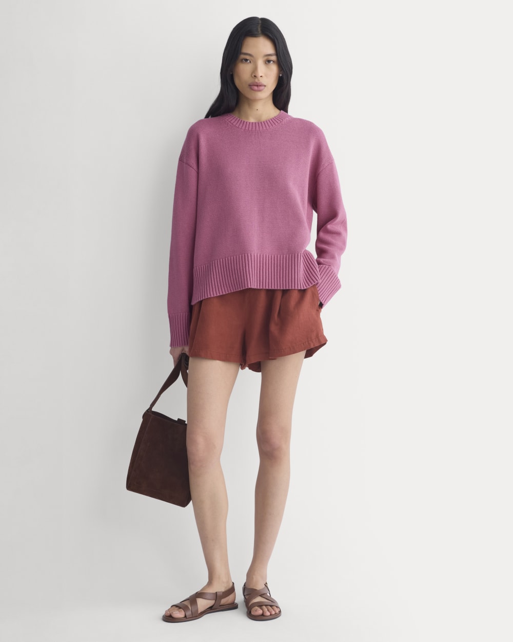 The Boxy Sweater in Everyday Cotton in Heather Rose — detail view