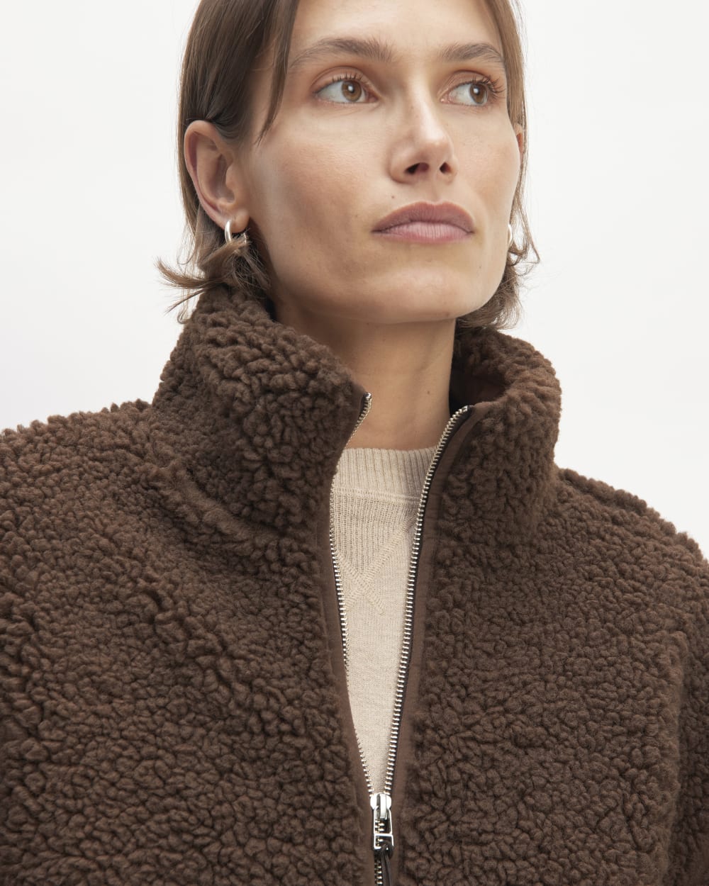 The ReNew Fleece Full Zip in Earth Brown — detail view