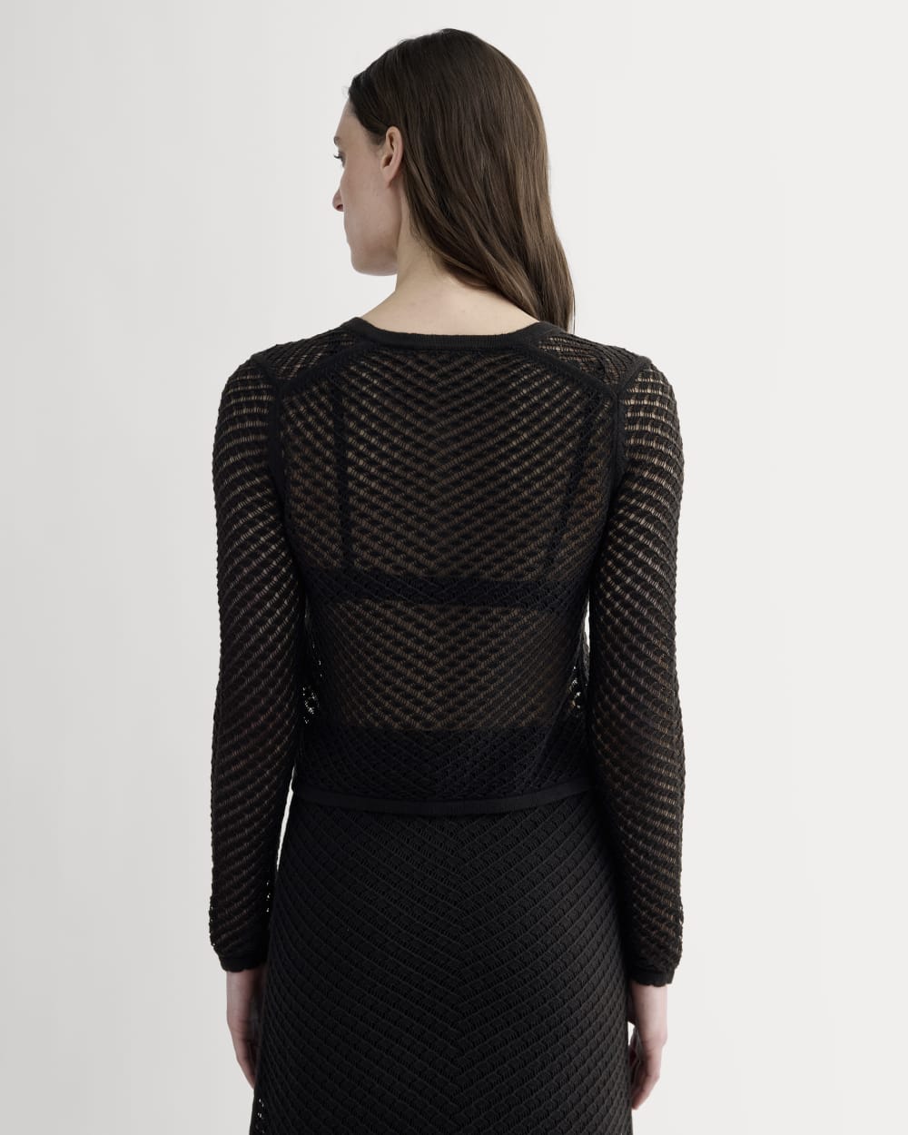 The Lace Knit Cardigan in Black — detail view