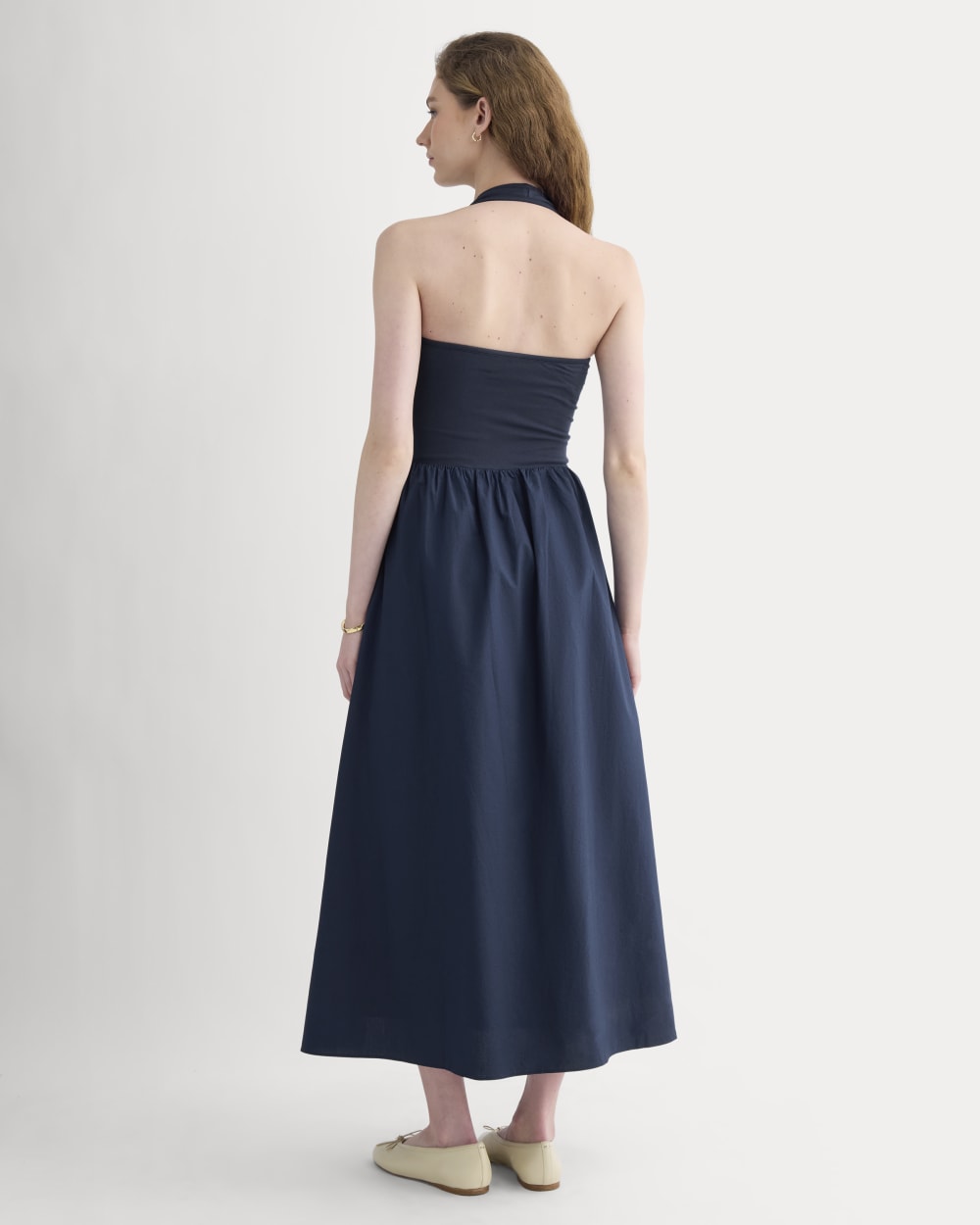 Halter Dress in Ultrasoft Cotton in Navy — detail view
