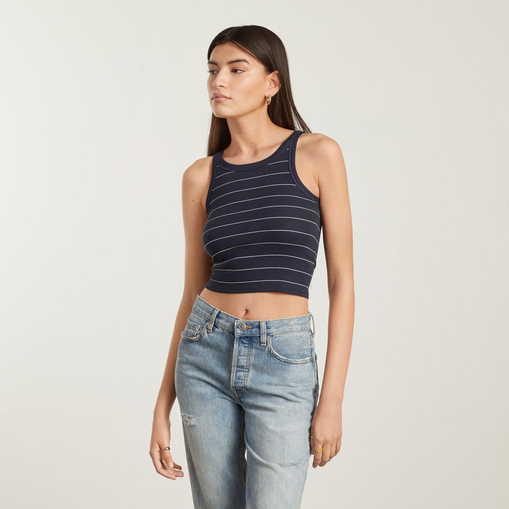 The Pima Micro-Rib Short Tank in Navy / White — alternate view