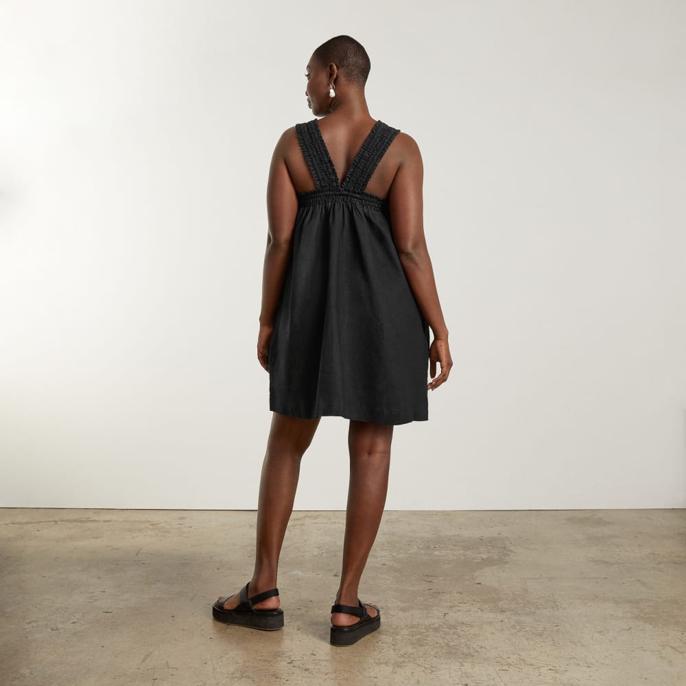 The Smocked Linen Dress in Black — detail view