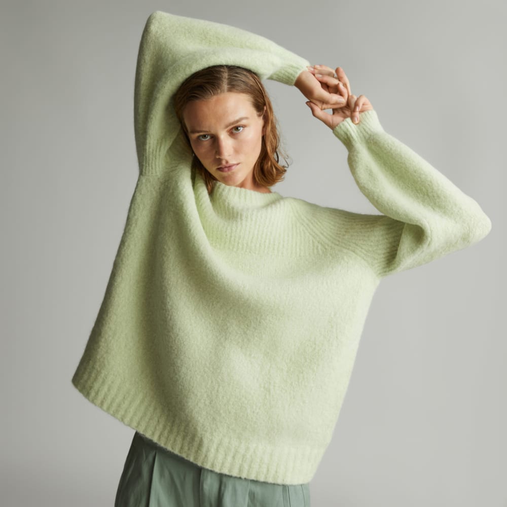 The SuperFuzz Alpaca Oversized Crew in Seafoam Green — front view
