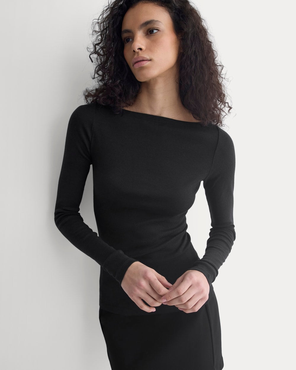Tissue Boatneck Top in Black — front view