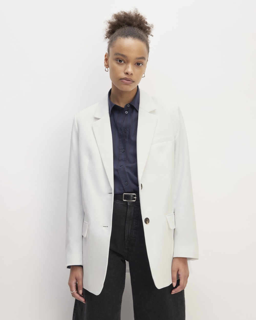 The Oversized Blazer in Buttersmooth in White — front view