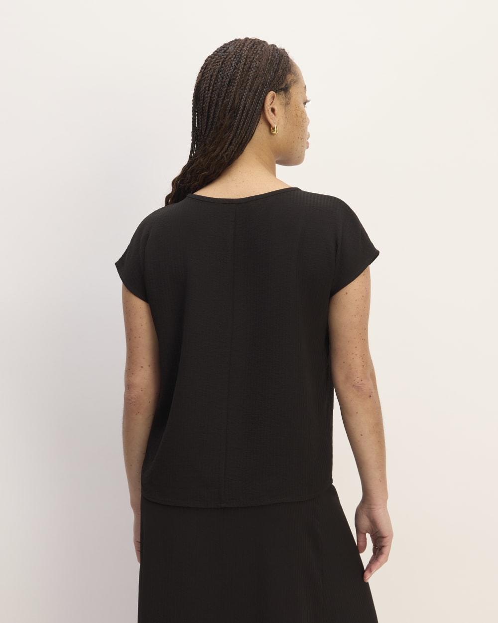 The Mini Jacquard Stripe Top in Black — detail view