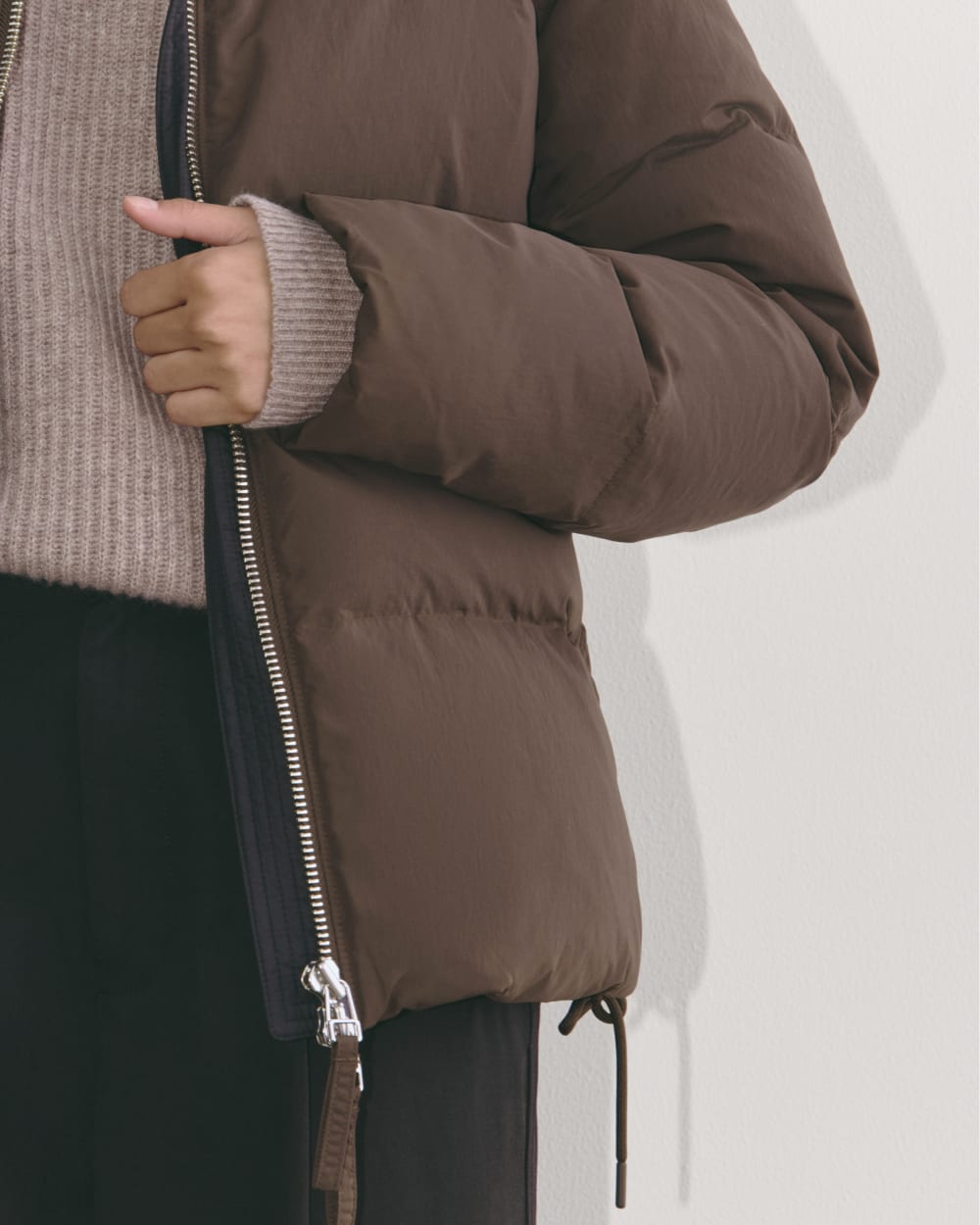 The Puffer Bomber in Earth Brown — detail view