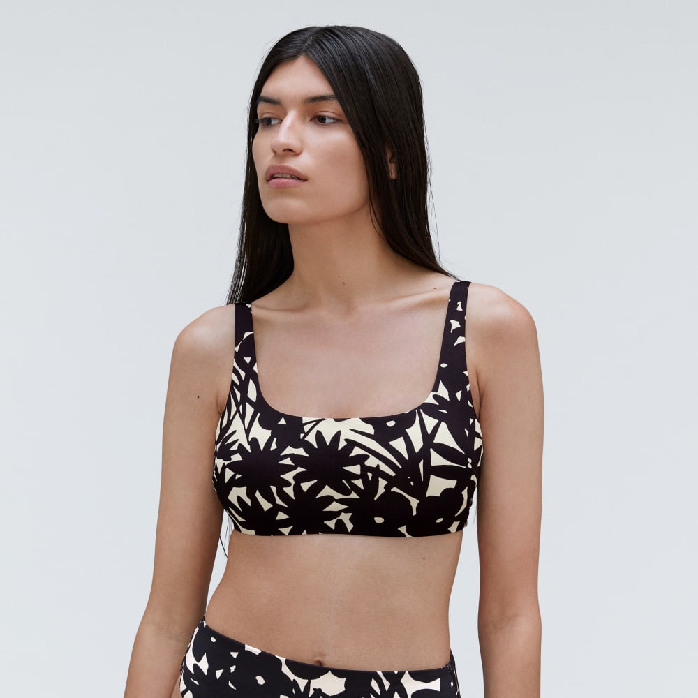 The Square-Neck Bikini Top in Black / Canvas Floral — front view