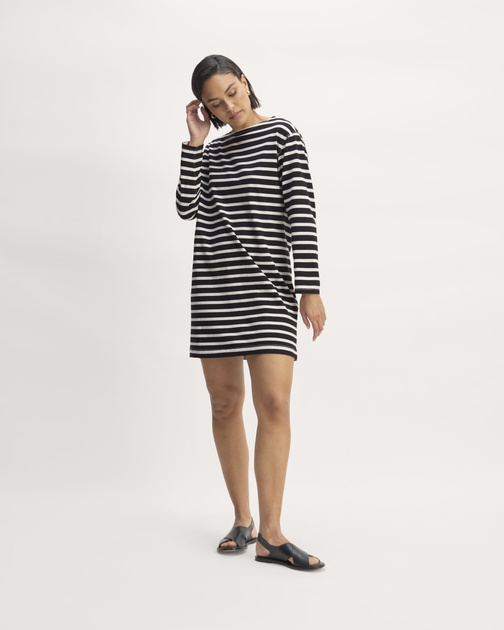 The Mariner Dress in Black / Bone — front view