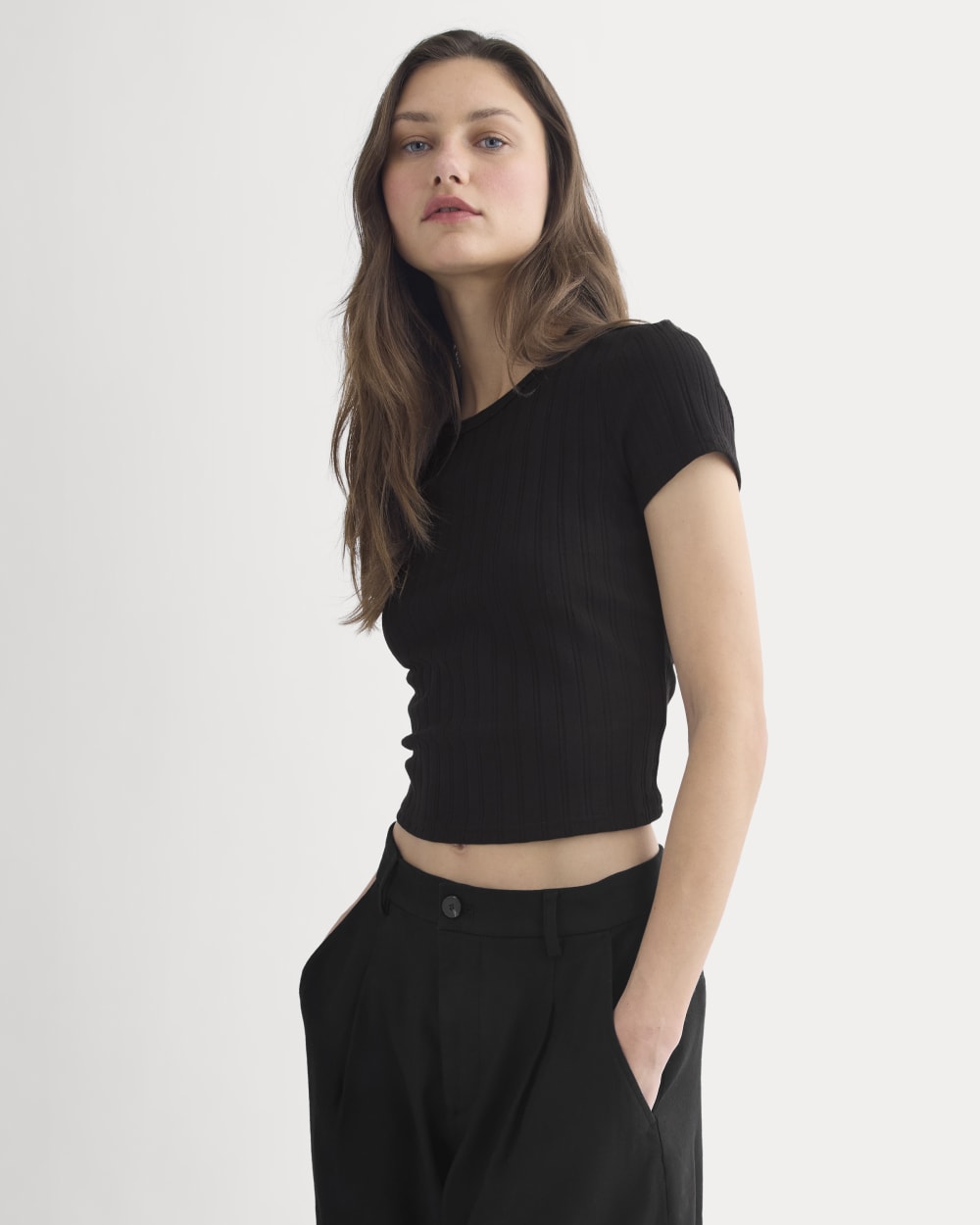 Cropped Crew in Pointelle in Black — detail view