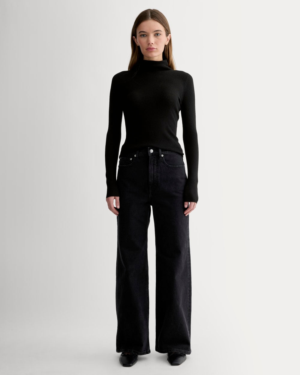 The Turtleneck in Ultrasoft Merino in Black — detail view