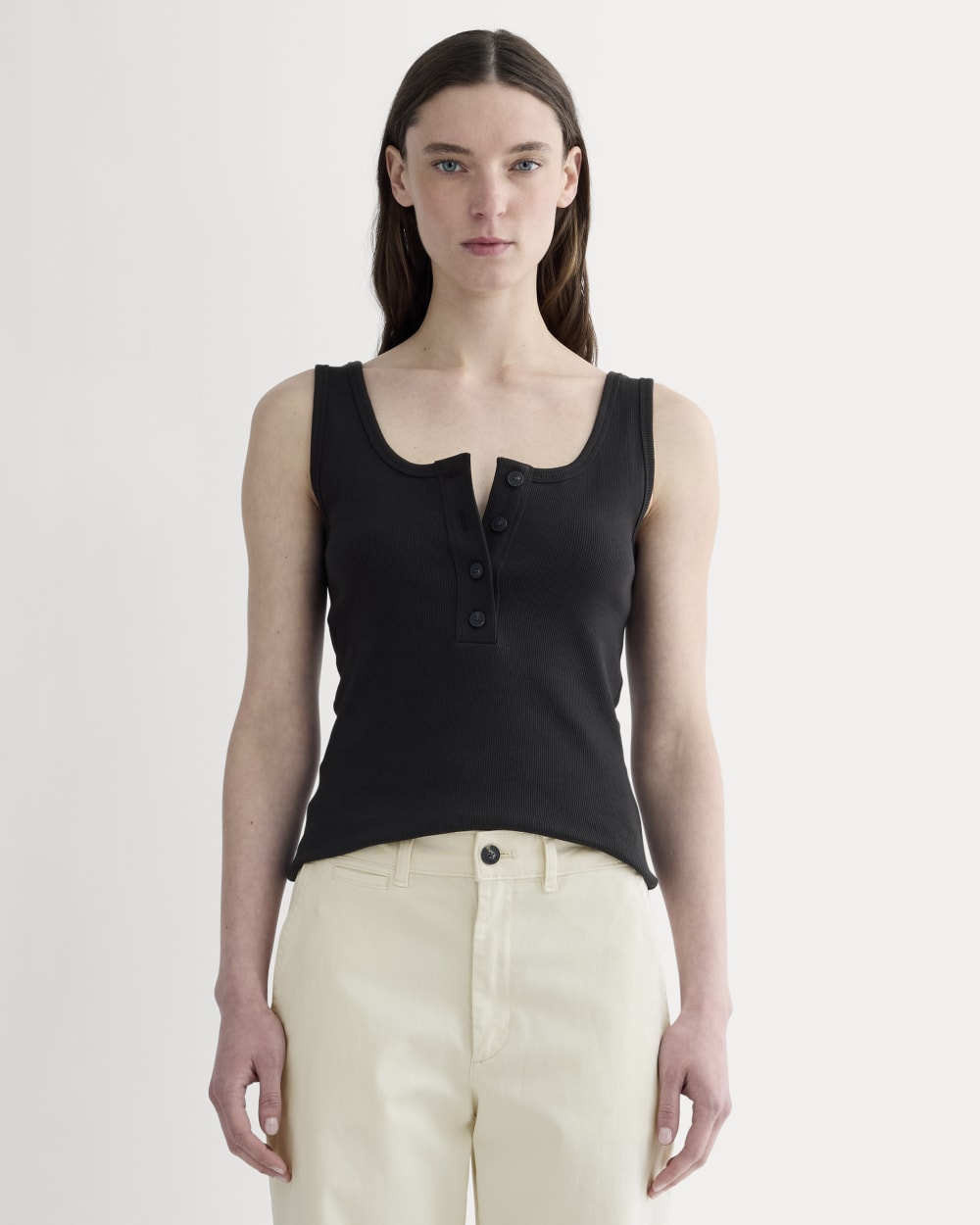 The Selfie Henley Tank in Black — front view