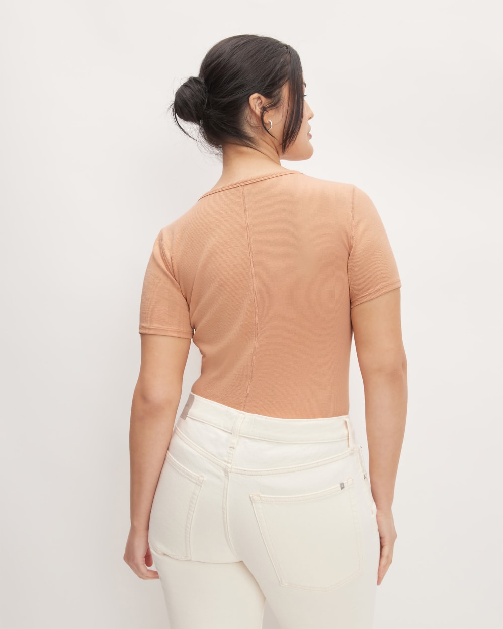 The Luxe Rib Crew in Blush Pink — detail view