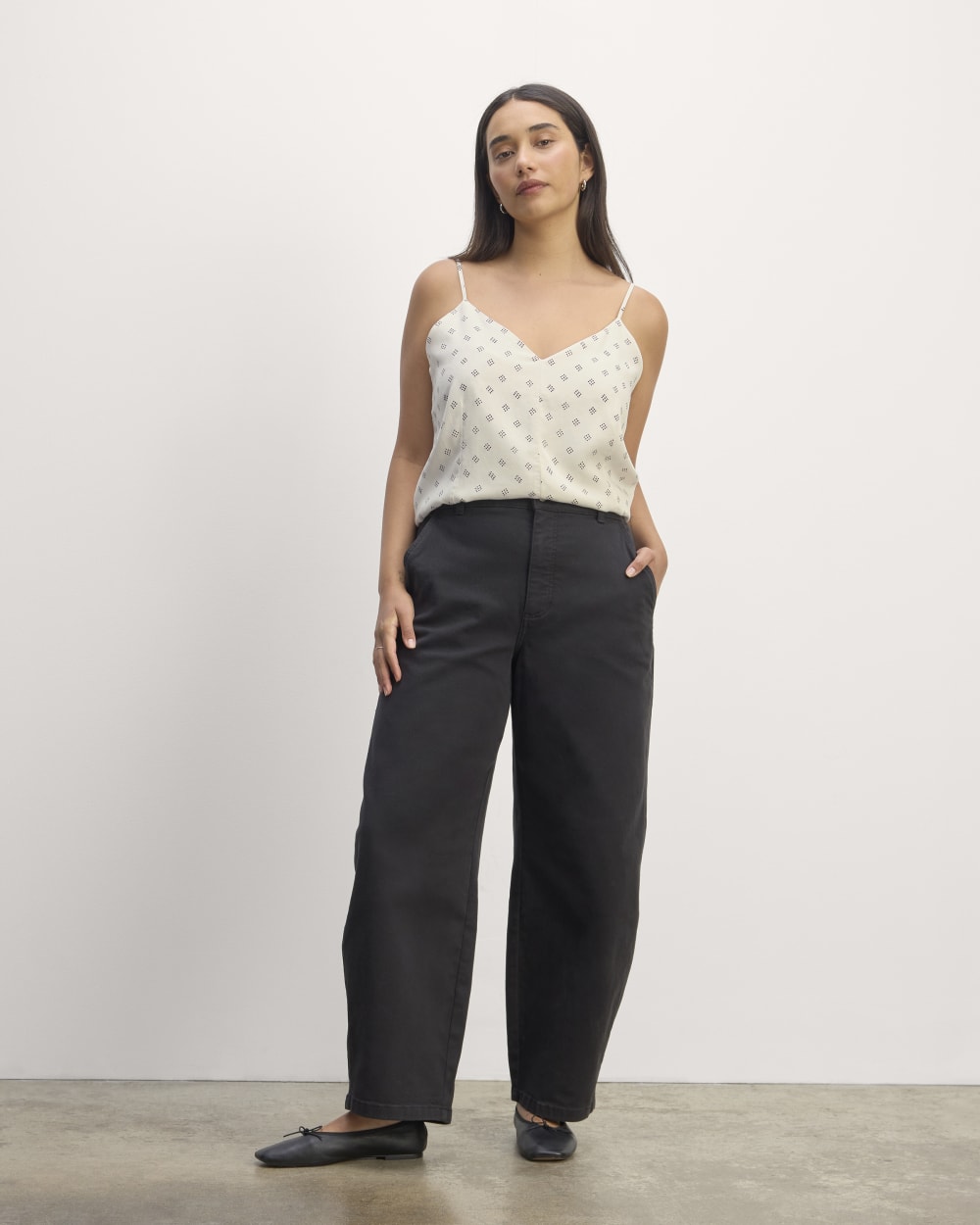 The Cami in Butterlite in Bone / Black Square Dot — detail view