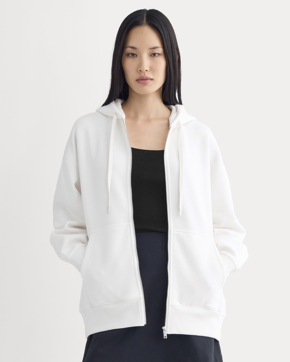 Luxe Fleece Oversized Full-Zip Hoodie in Bone — front view