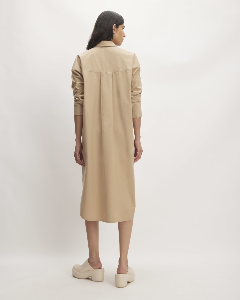 The Midi Cotton Shirt Dress in Cornstalk — detail view