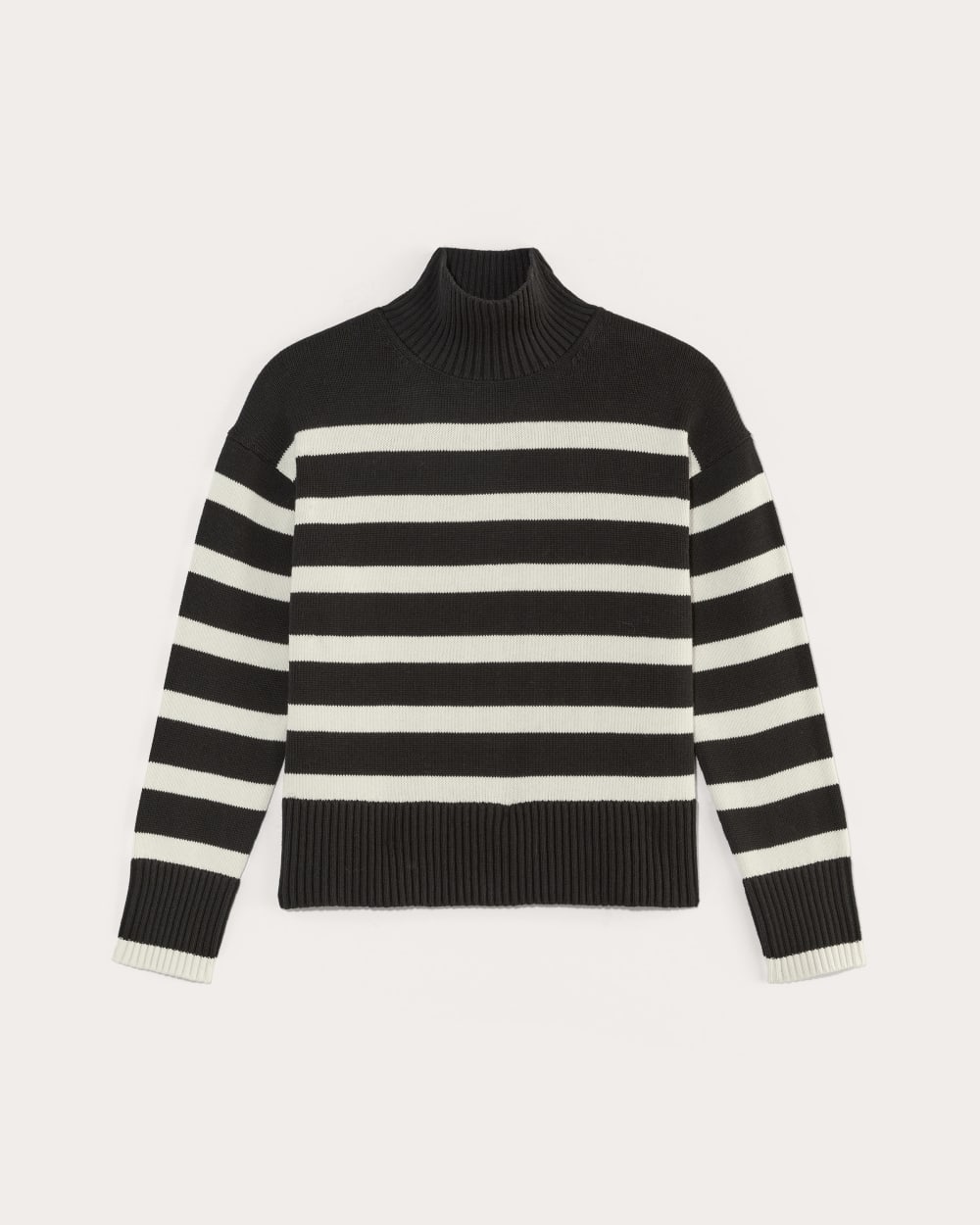 The Boxy Turtleneck in Everyday Cotton in Black / Canvas — front view