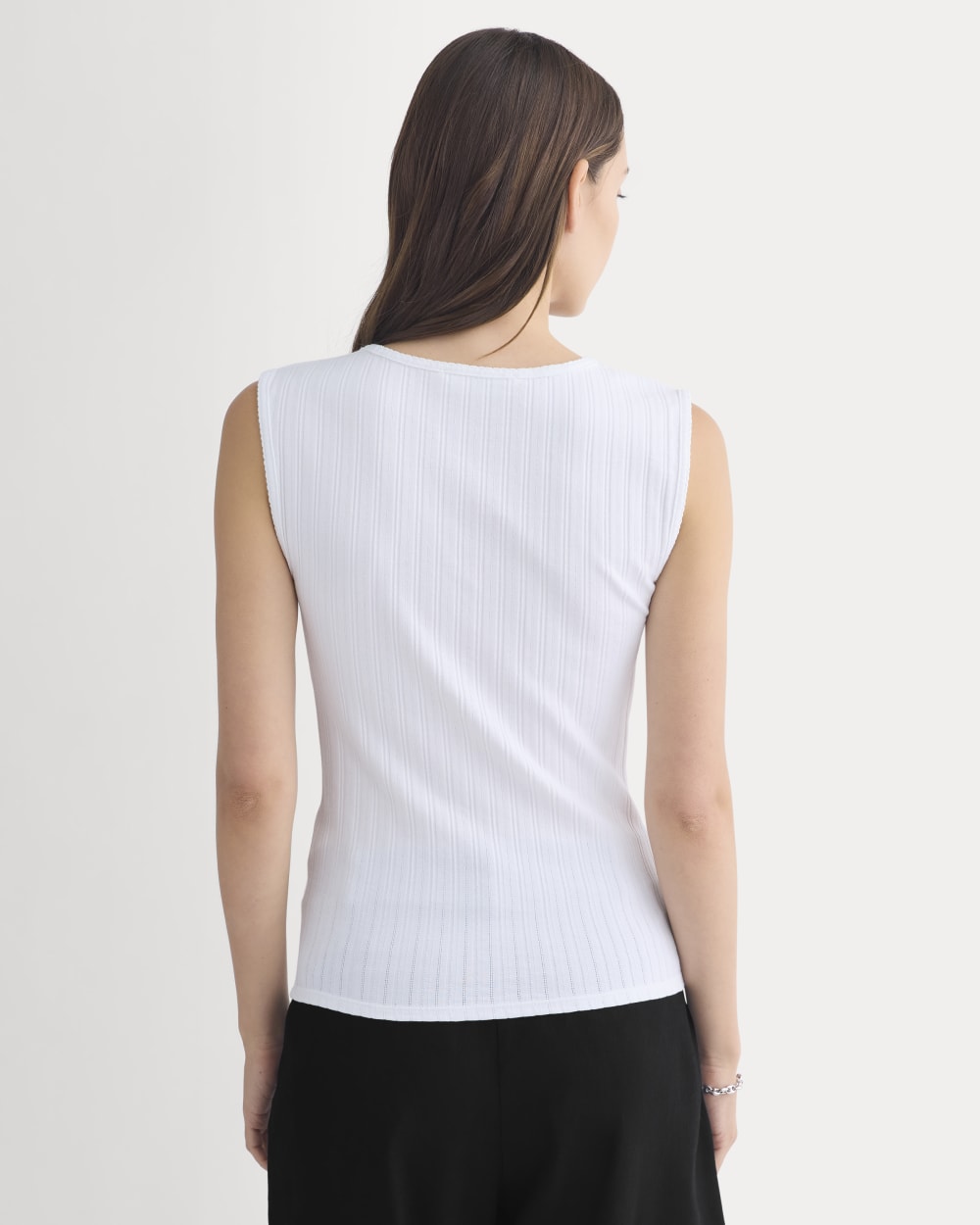 V-Neck Tank in Pointelle in White — detail view