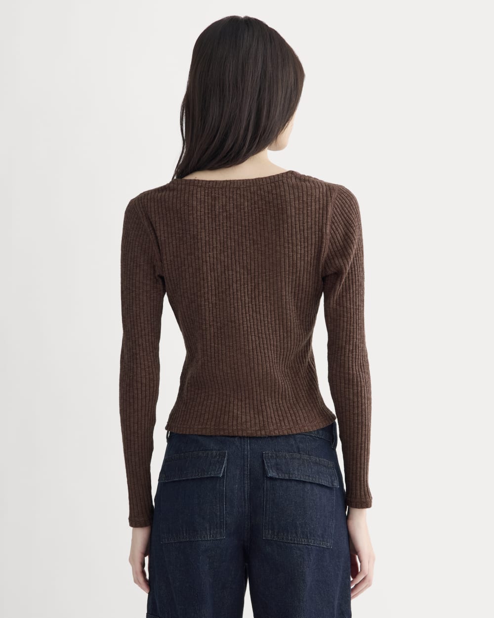 The Cozy Rib Cardigan in Dark Mahogany — detail view