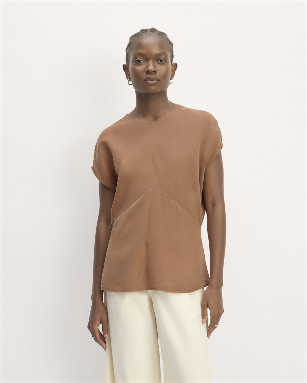The Drape Top in Butterlite in Carob Brown — front view