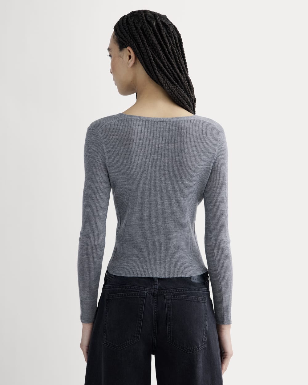 The Cardigan in Ultrasoft Merino in Heather Mid Grey — detail view