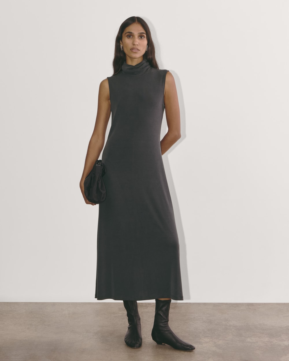 The Madison Dress in Butterknit in Black — front view
