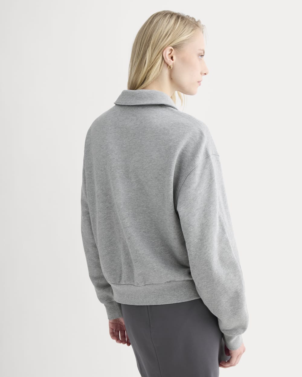 Lightweight Terry Polo Sweatshirt in Vintage Heather Grey — detail view