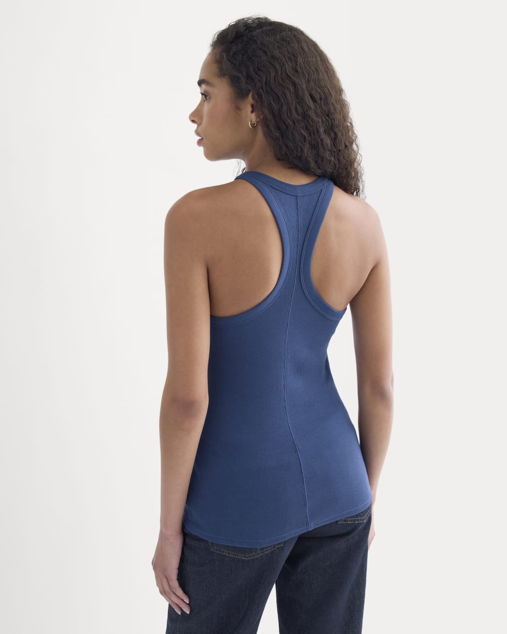 Luxe Rib Racerback Tank in Estate Blue — detail view