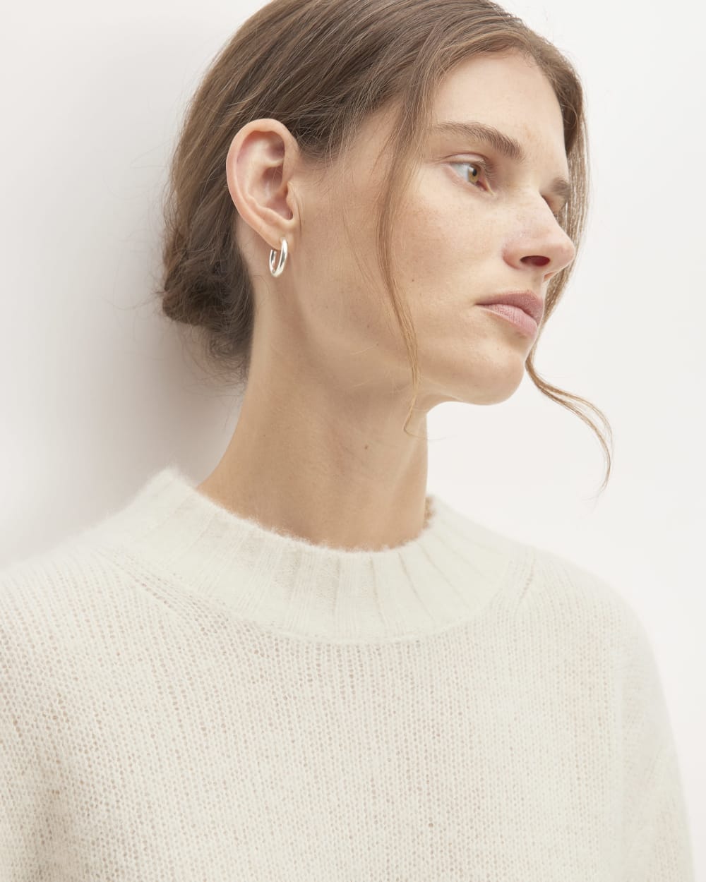 The Alpaca Cropped Crewneck Sweater in Snow — detail view