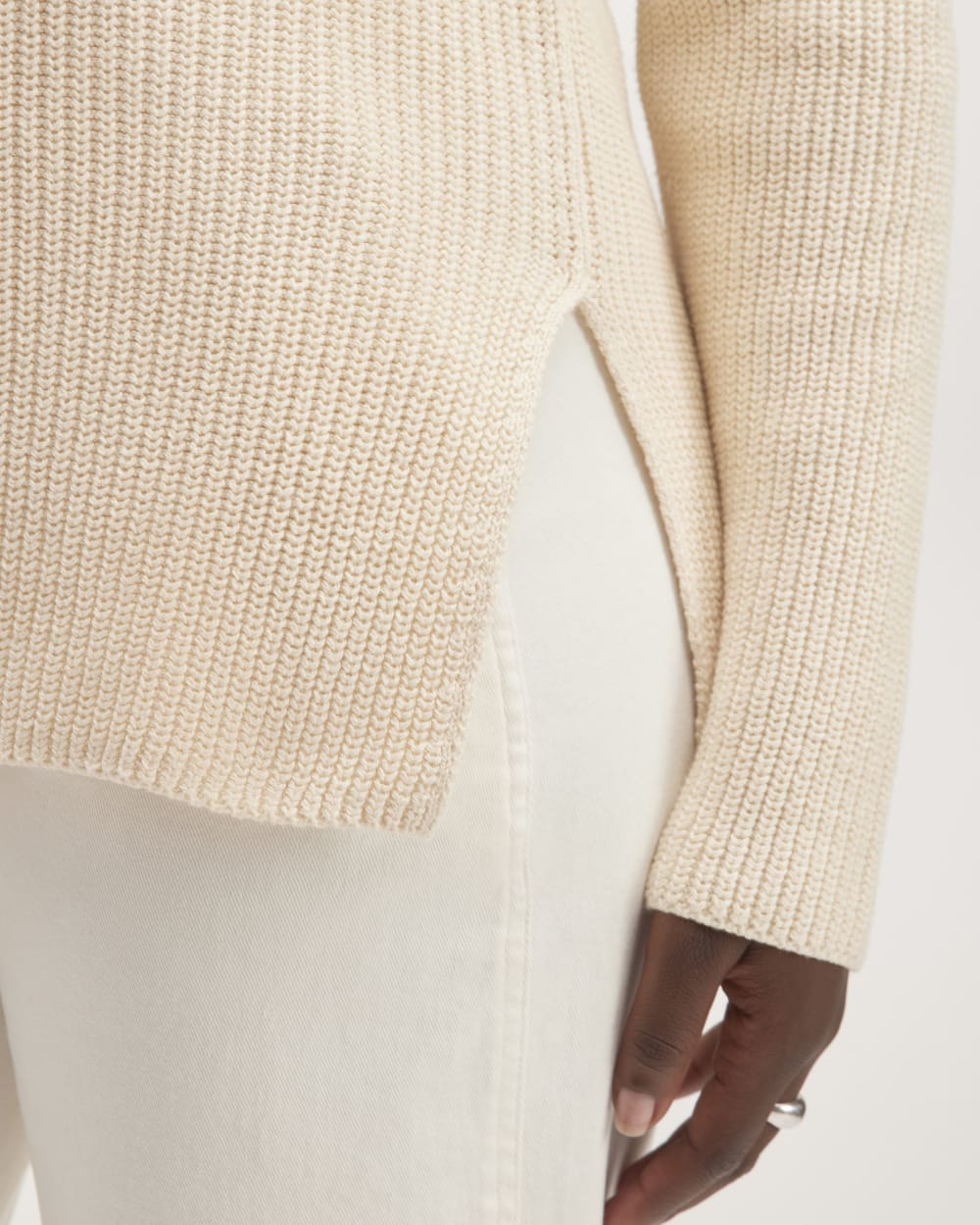 The Organic Cotton Slim Crew Sweater in Canvas — detail view