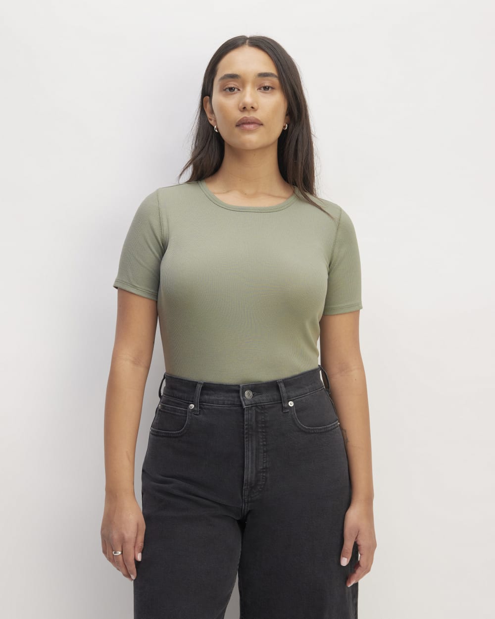 The Luxe Rib Crew in Sage Green — front view
