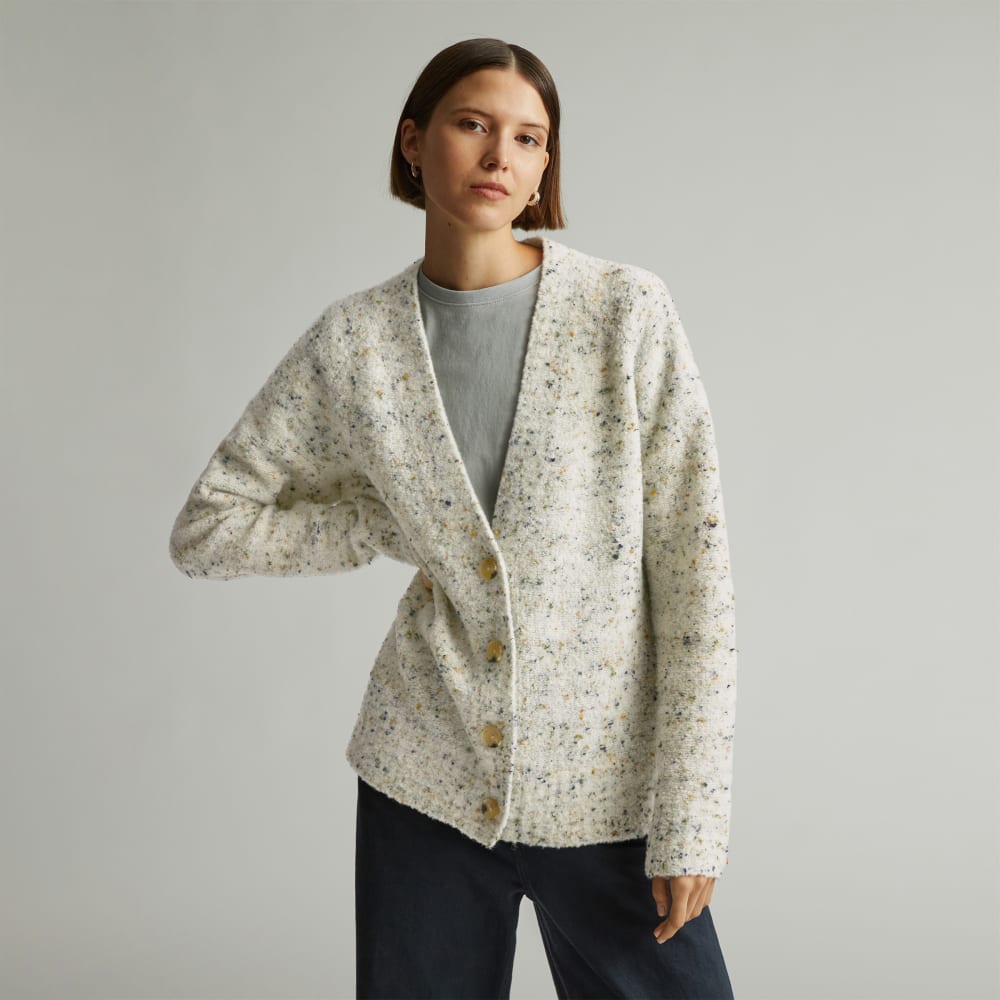 The Confetti Cardigan in Seafoam Green Multi — front view