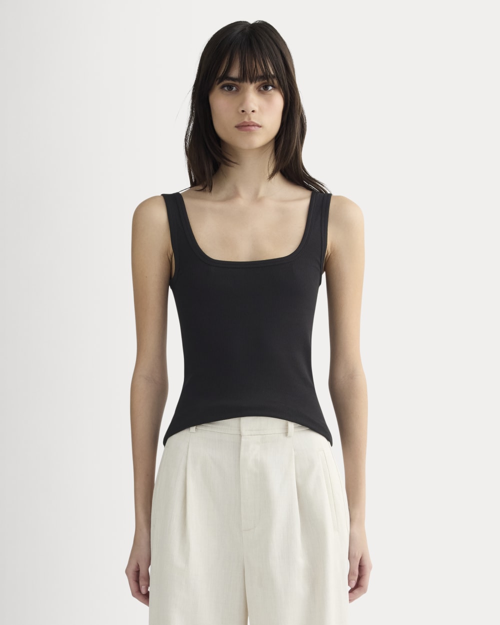 The Luxe Rib Square-Neck Tank in Black — front view