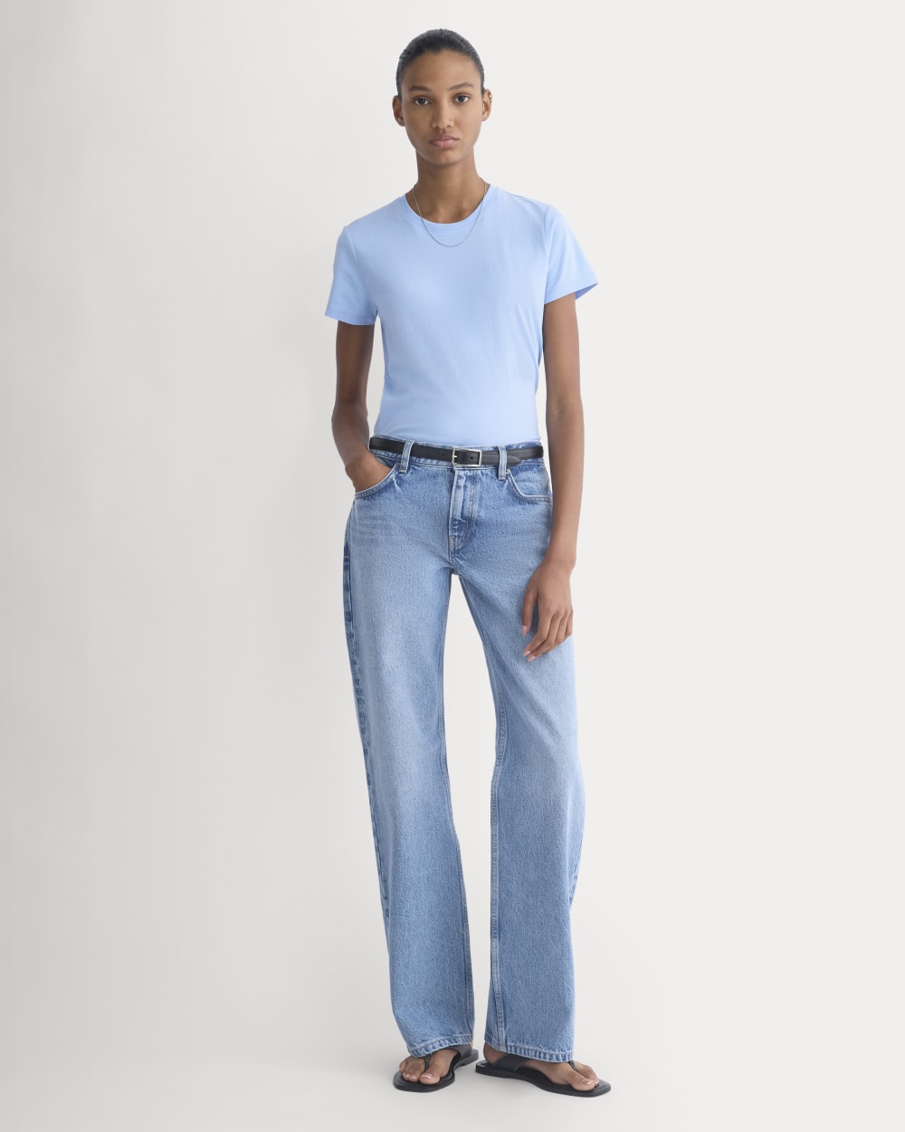 The Slim Crew in Essential Cotton in Open Air Blue — detail view