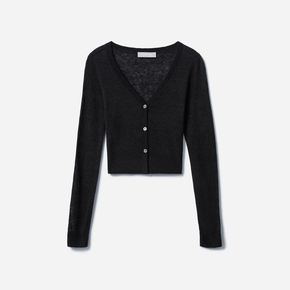 The Featherweight Alpaca Cardigan in Heathered Black — alternate view