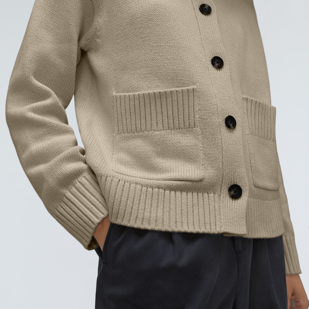 The Cotton Chore Sweater Jacket in Trench Coat Khaki — detail view