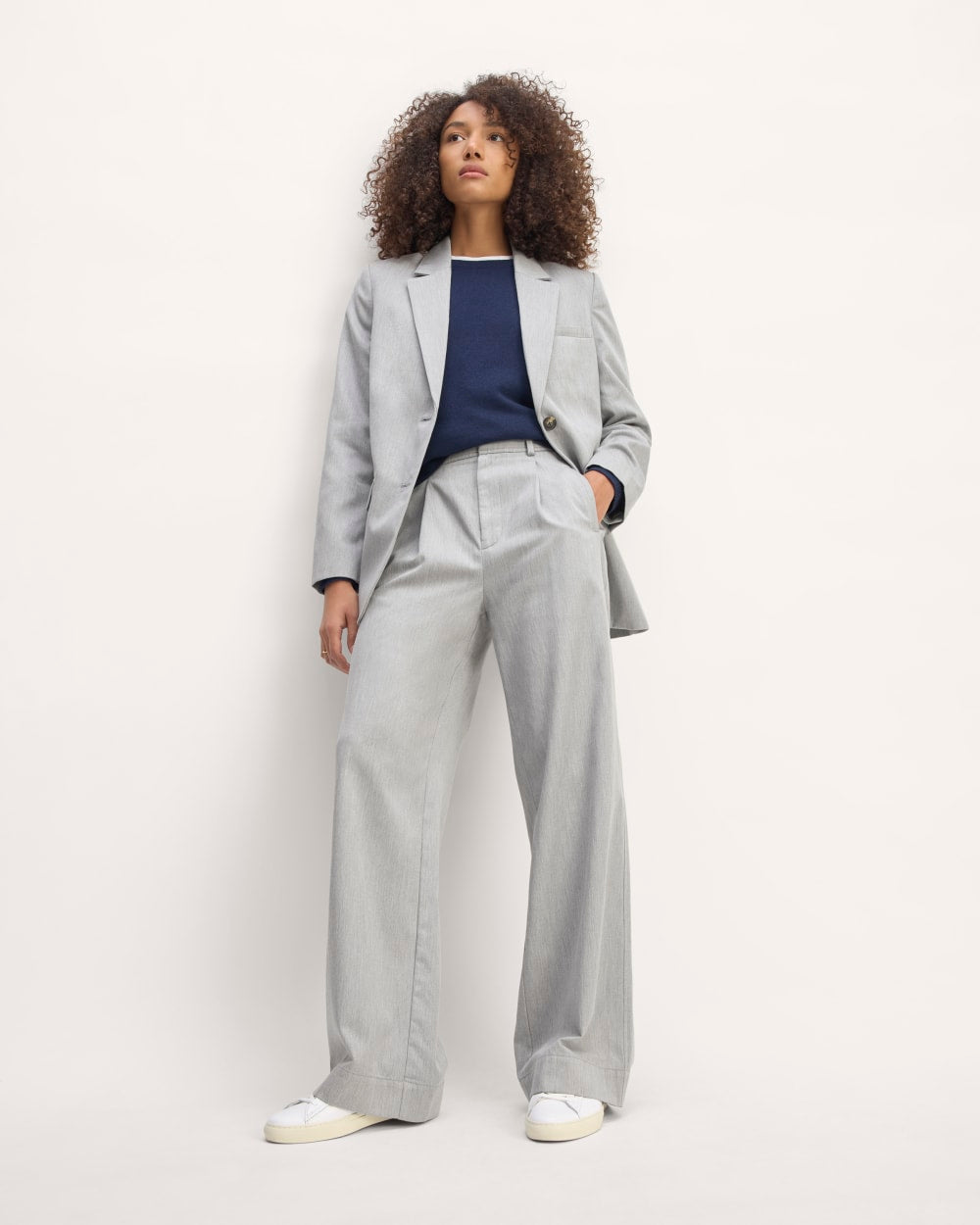 The Draper Pleated Pant in Buttersmooth in Heather Steel — front view