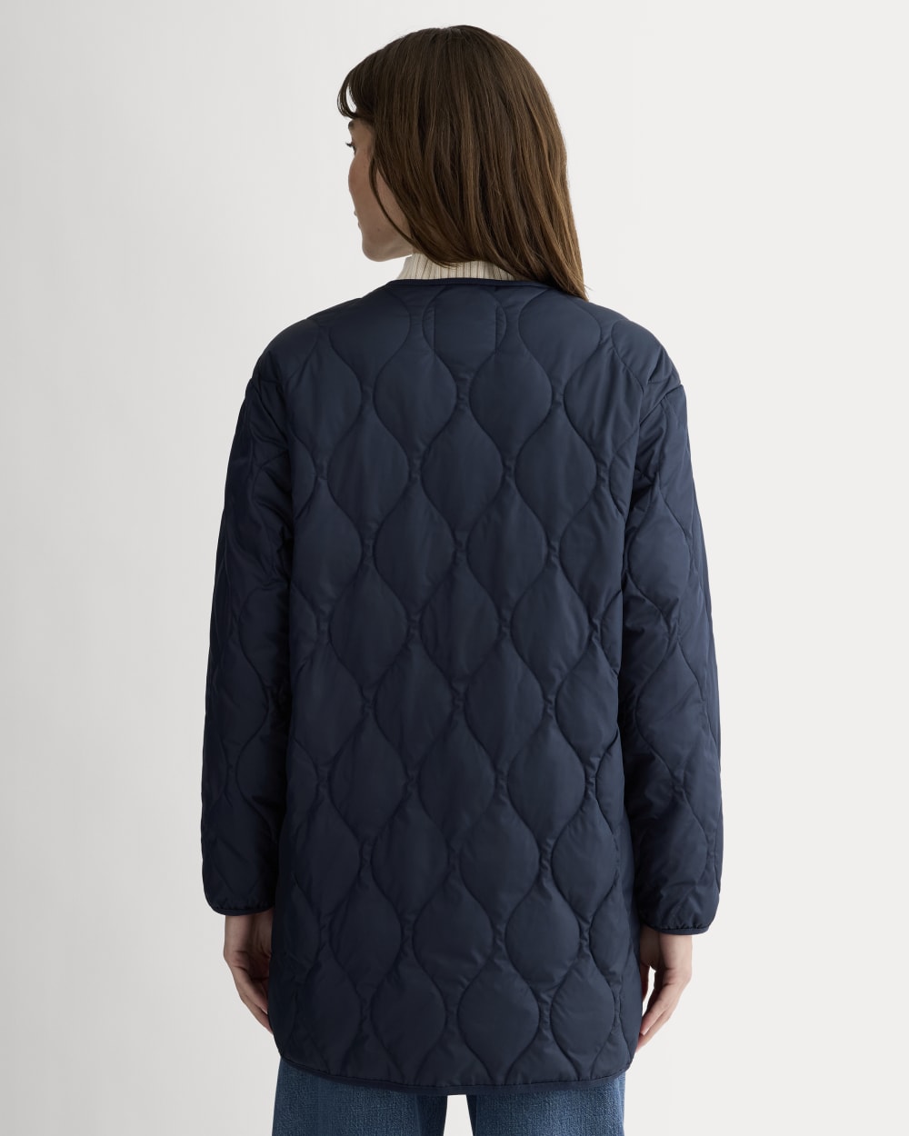 The Quilted Liner in Navy — detail view