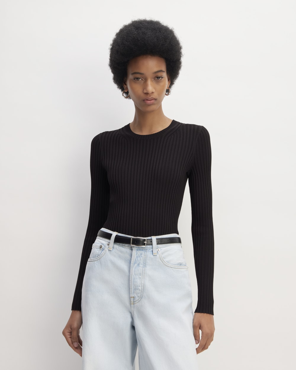 The Viscose Knit Crew in Black — front view