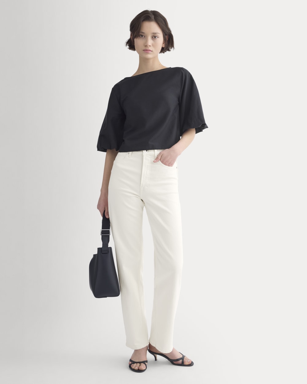 Bubble-Sleeve Top in Black — detail view