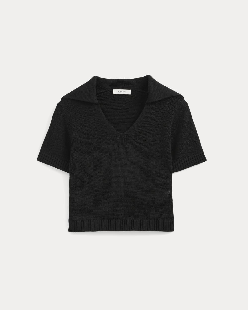 Open Collar Polo in Black — alternate view
