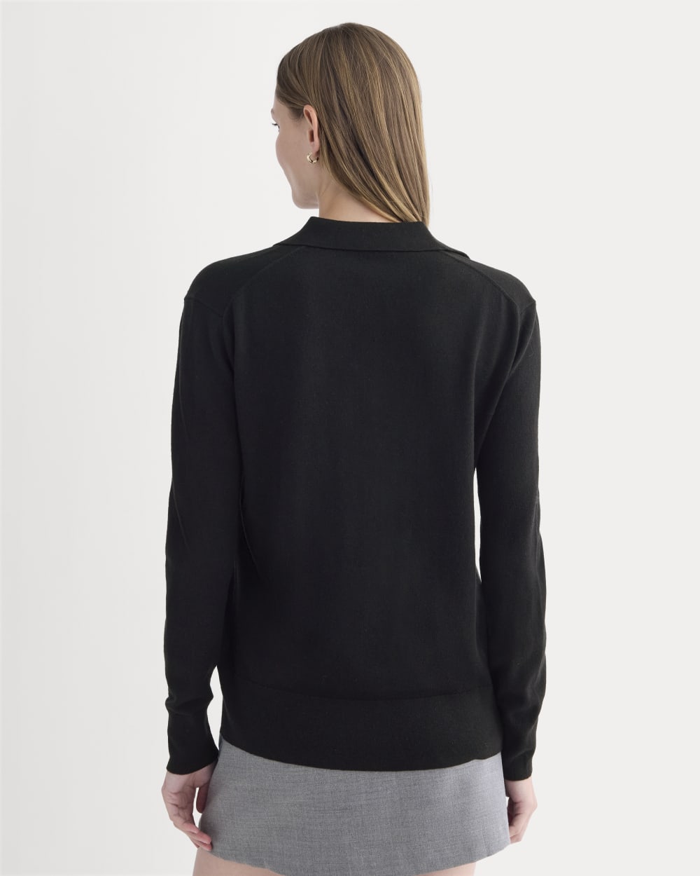 Oversized Polo Sweater in Cotton Merino in Black — detail view