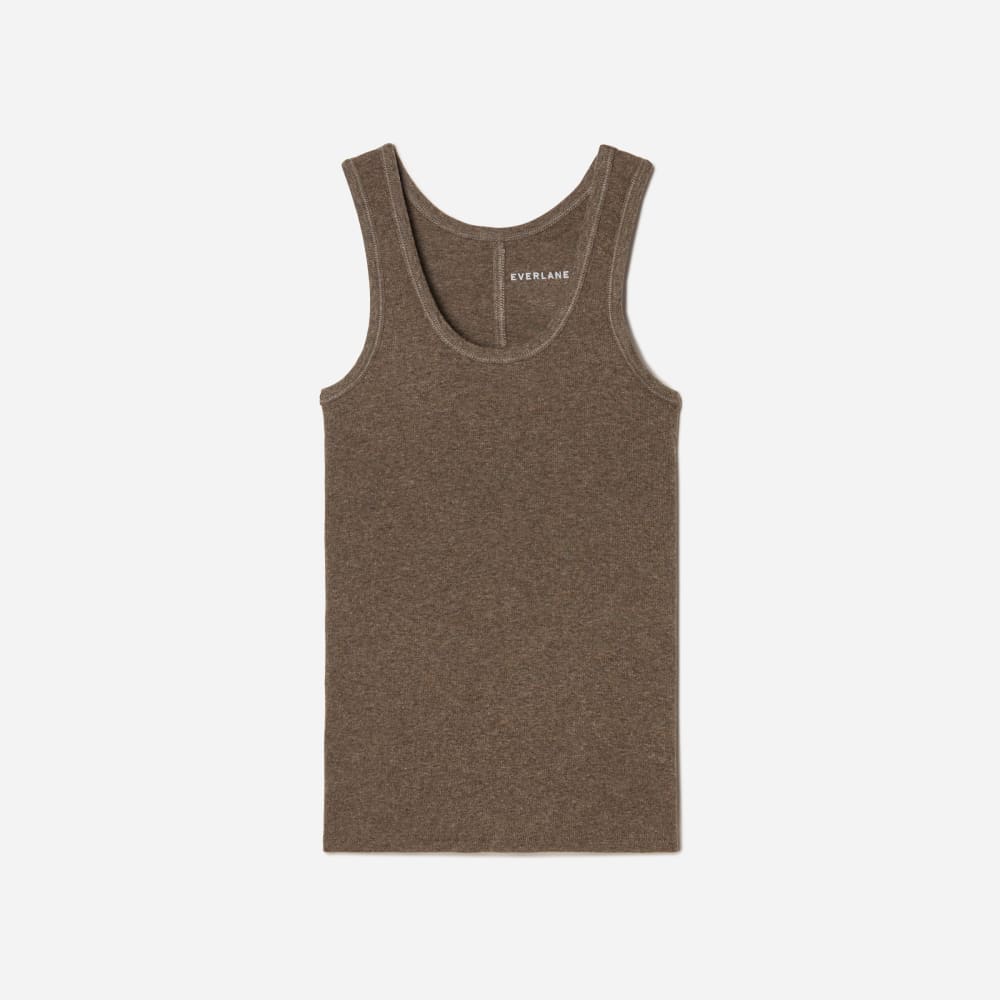 The Pima Micro-Rib U-neck Tank in Heathered Fatigue — front view
