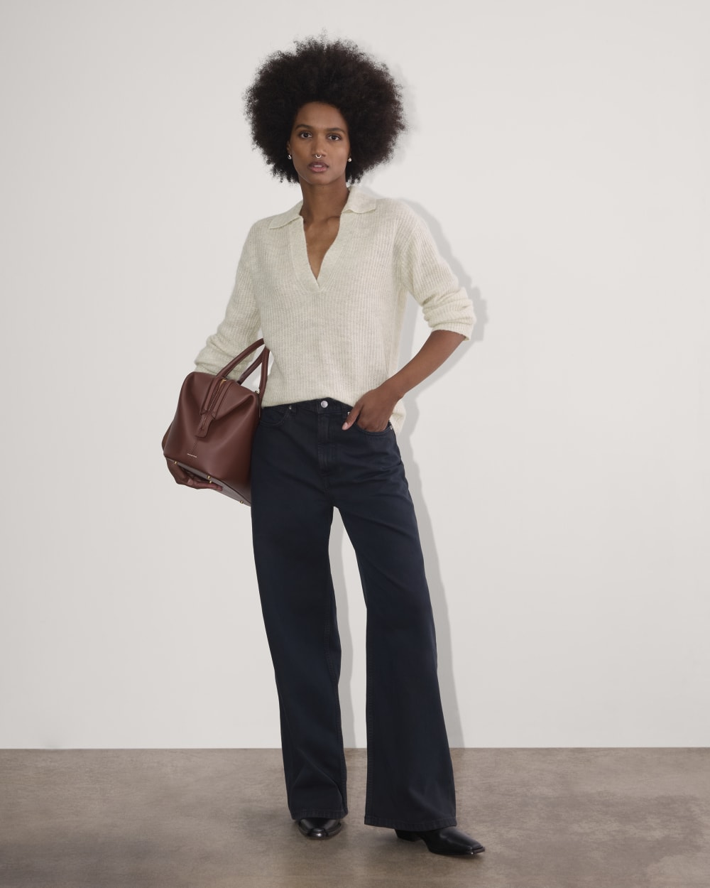 The Oversized Polo in Alpaca in Almond — detail view