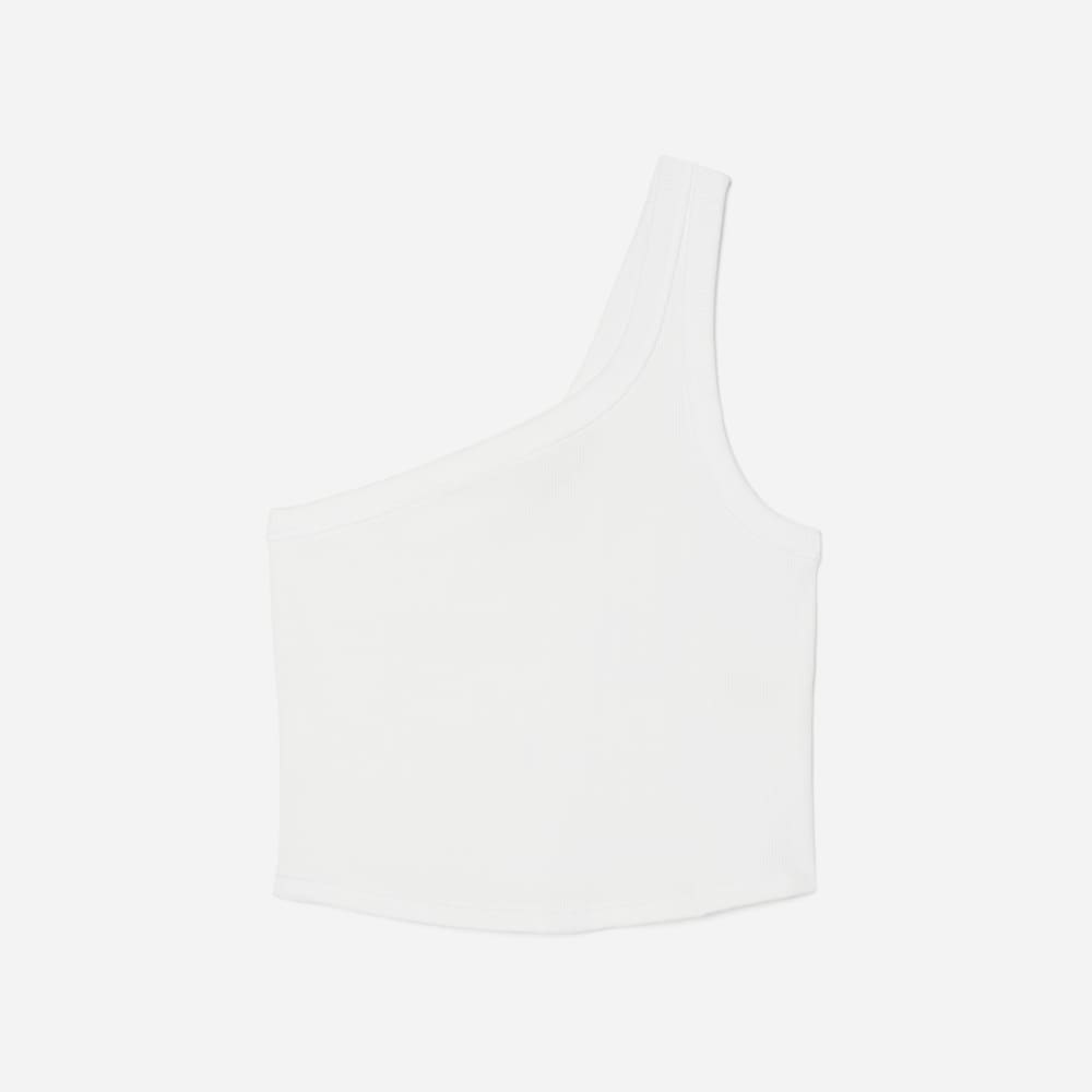 The Ribbed One-Shoulder Tank in White — front view