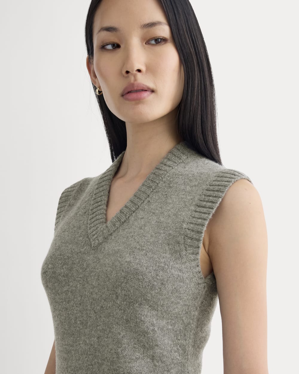 Sweater Mini Dress in Luxe Merino in Heathered Mid-Grey — detail view
