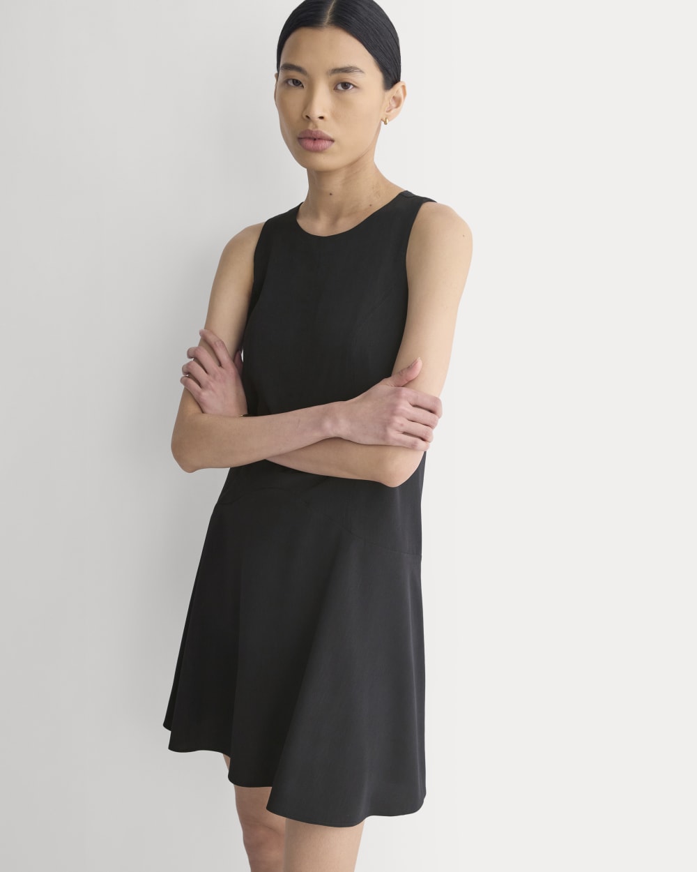Drop Waist Mini Dress in Black — detail view
