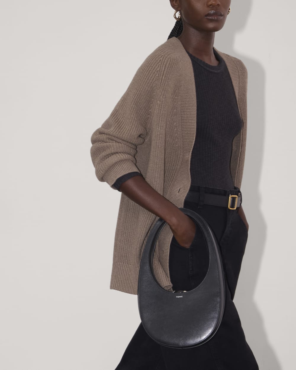 The Long Cocoon Cardigan in Heather Taupe — detail view