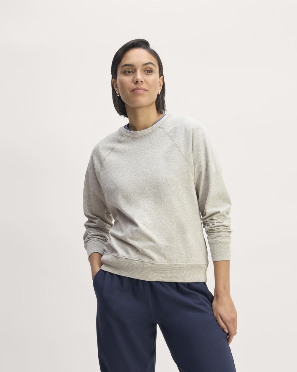 The Off-Duty Long-Sleeve Tee in Pale Heather Grey — front view